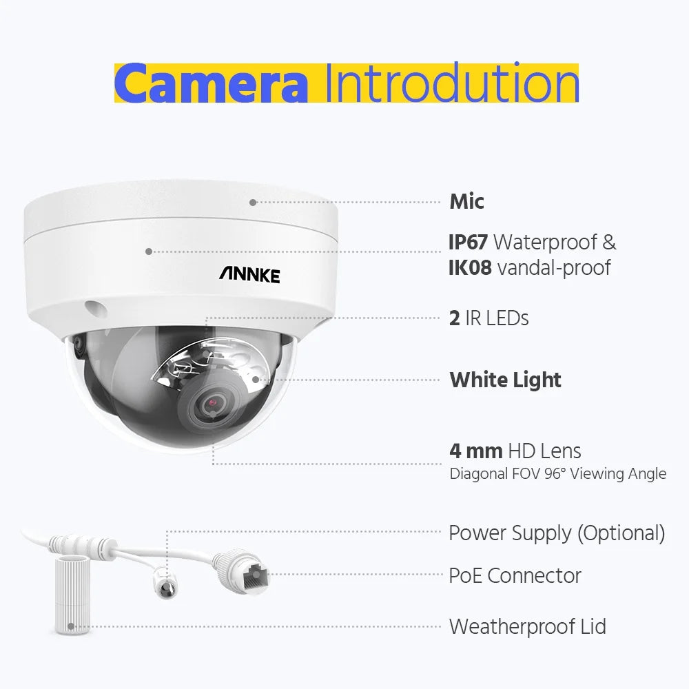 ANNKE 4K Ultra HD PoE Network Video Security System 8CH 4K H.265 Surveillance NVR With 4pcs 4K HD IP67 POE CCTV Dome Cameras without HDD