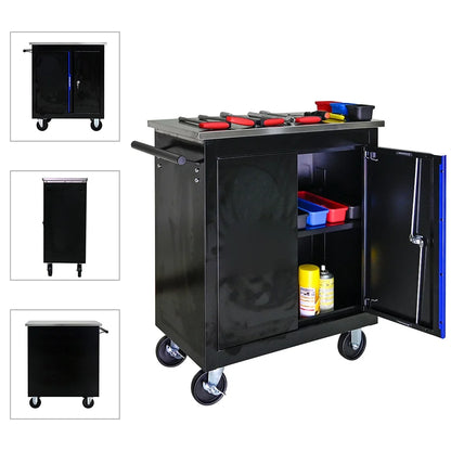 Huisuilinss Rolling Tool Chest,Tool Cart With 2 Drawers,Rolling Tool Storage Cabinet,Handle & Stainless Steel Countertop, 4 Wheels With 2 Parking Brakes, Lockable Tool Storage Cabinet
