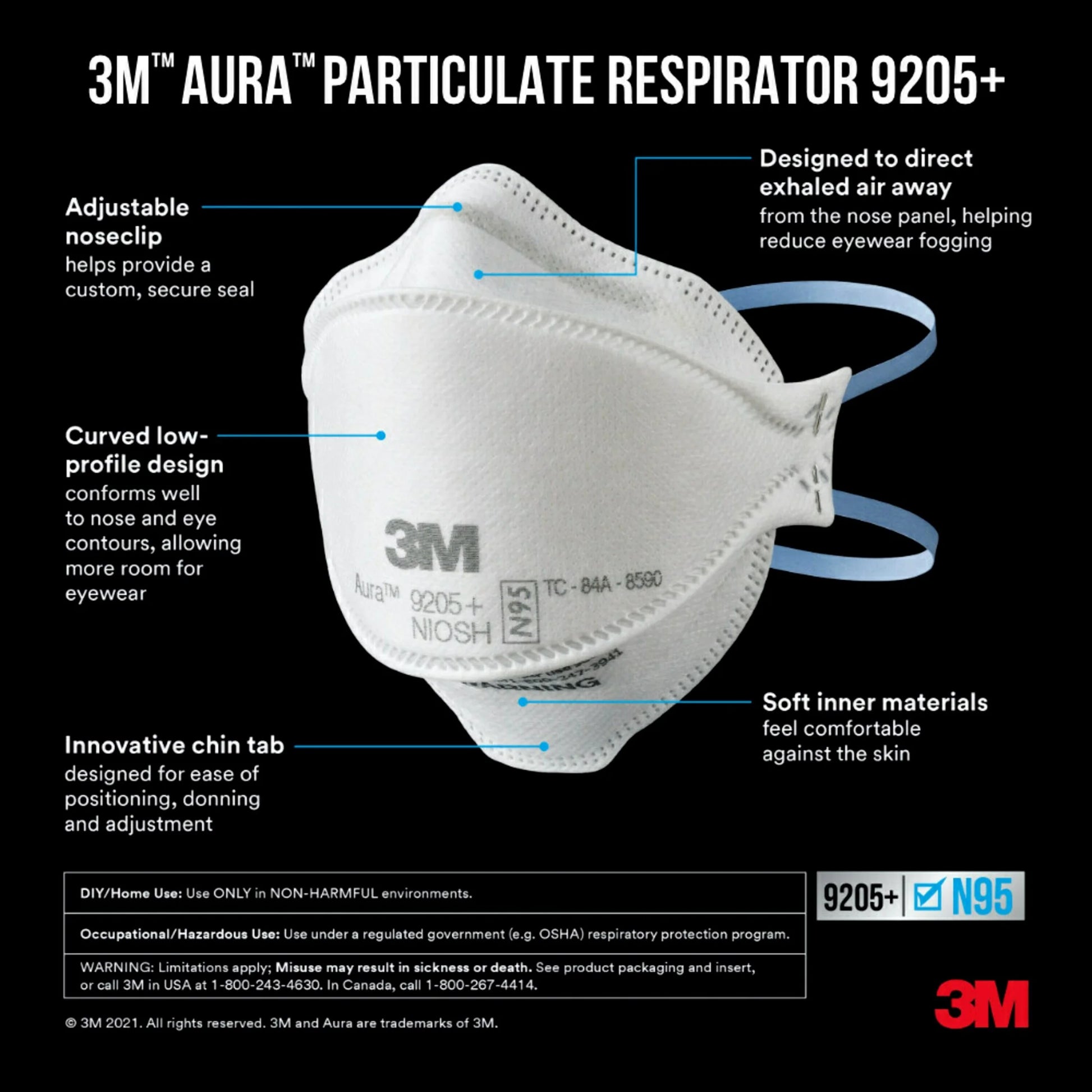(4 pack) 3M N95 Aura Particulate Respirator 9205+, 10 Pack
