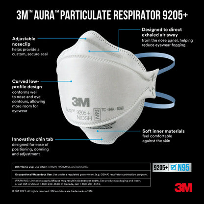 (4 pack) 3M N95 Aura Particulate Respirator 9205+, 10 Pack