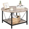 Dextrus Round Coffee Table with Storage, Rustic Living Room Tables with Sturdy Metal Legs, OAK