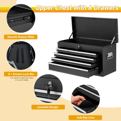 AECOJOY 8-Drawer Rolling Tool Chest, Large Tool Cabinet with Universal Lockable Wheels, Detachable Toolbox Storage for Garage, Repair Shop, Workshop, Black