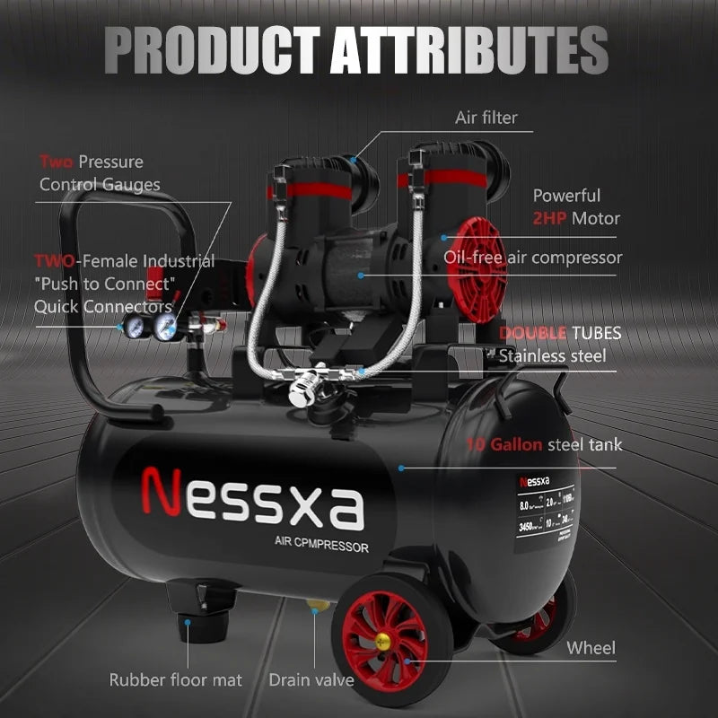 EAYSG 8 Gallon Ultra Quiet Air Compressor, 1.5HP 4.52 CFM Oil-Free, 115 PSI Max, 110V Portable Air Compressor with Tank for Car Repair, Spray Painting, Nailing