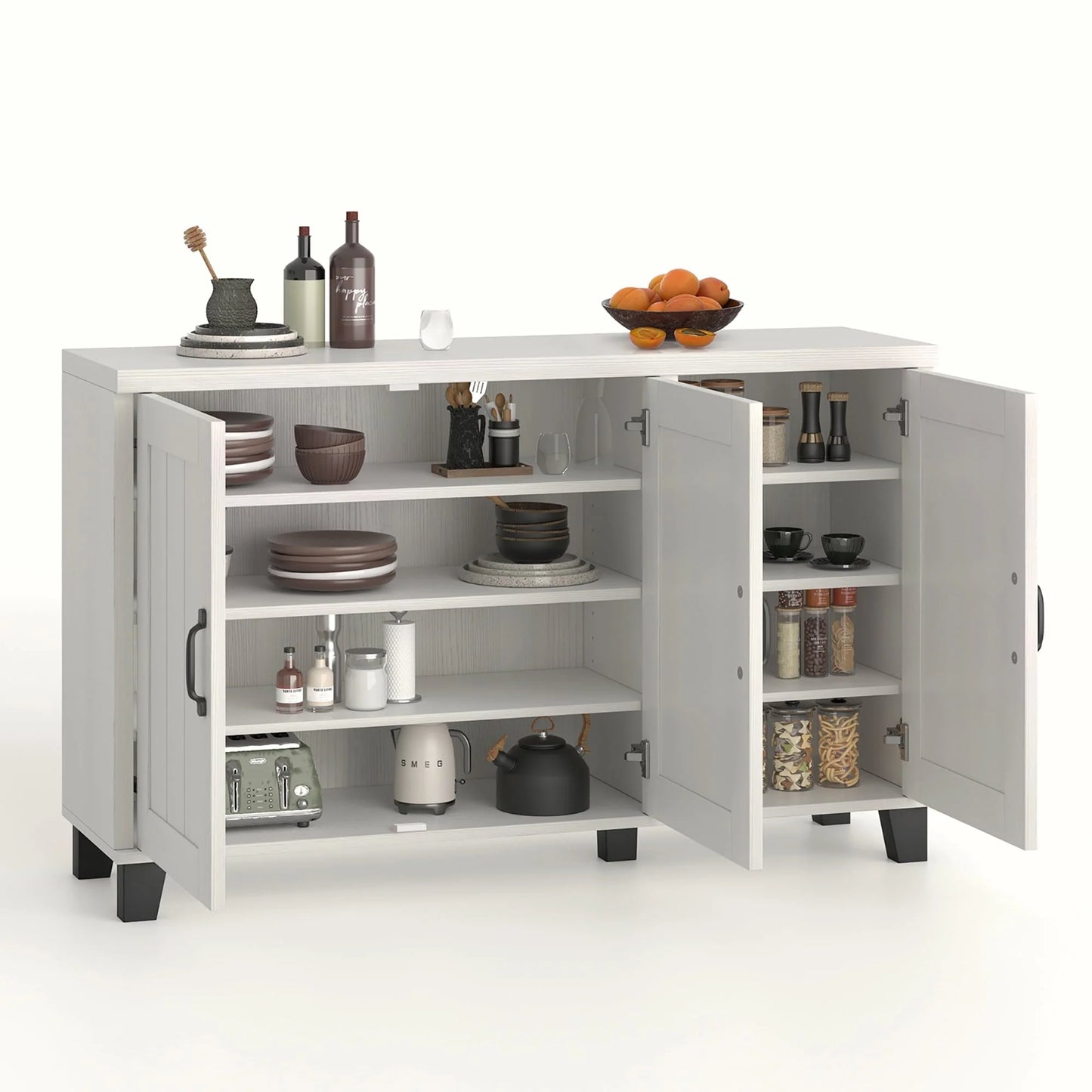 Costway 3-Door Buffet Sideboard Storage Credenza Cabinet Console Adjustable Shelf White Wash