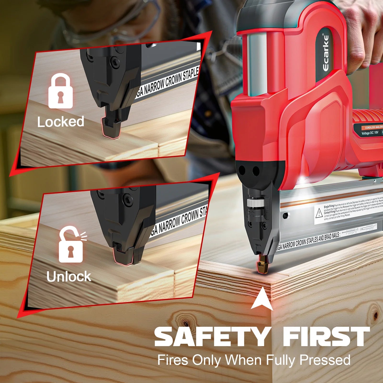 Gauge Electric Nail Gun Compatible with Milwaukee Battery,2 in 1 Cordless Brad Nailer and Stapler with 18GA Nails/Staples,Battery for M18 18V Power,2 Firing Modes for Trim Wood Crafting DIY