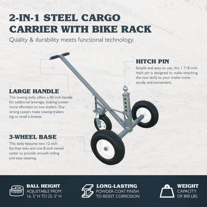 Tow Tuff Adjustable Heavy Duty 800 Pound Capacity Portable Trailer Dolly