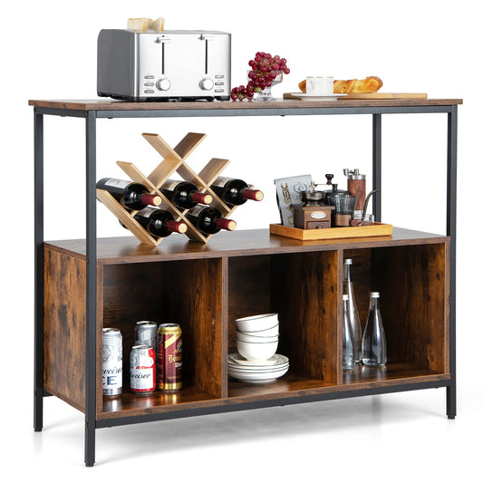 Costway Buffet Sideboard Kitchen Storage Cabinet Open Shelf w/3 Compartments Rustic