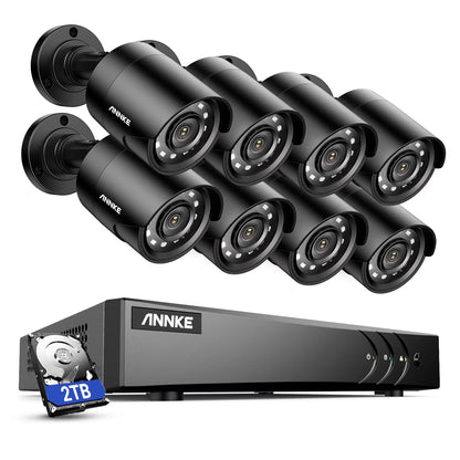ANNKE H.265+ Wired Security Camera System, 8pcs 2MP Surveillance Weatherproof Bullet Cameras and 3K AI 5in1 DVR with Human/Vehicle Detection, 100ft IR Night Vision, No HDD, Remote Acce, Security Kit