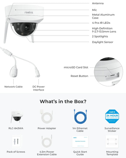 Reolink 4K Color 8MP Wi-Fi 6 Security Camera, 5X Optical Zoom, IK10 Vandal-Proof Surveillance Camera