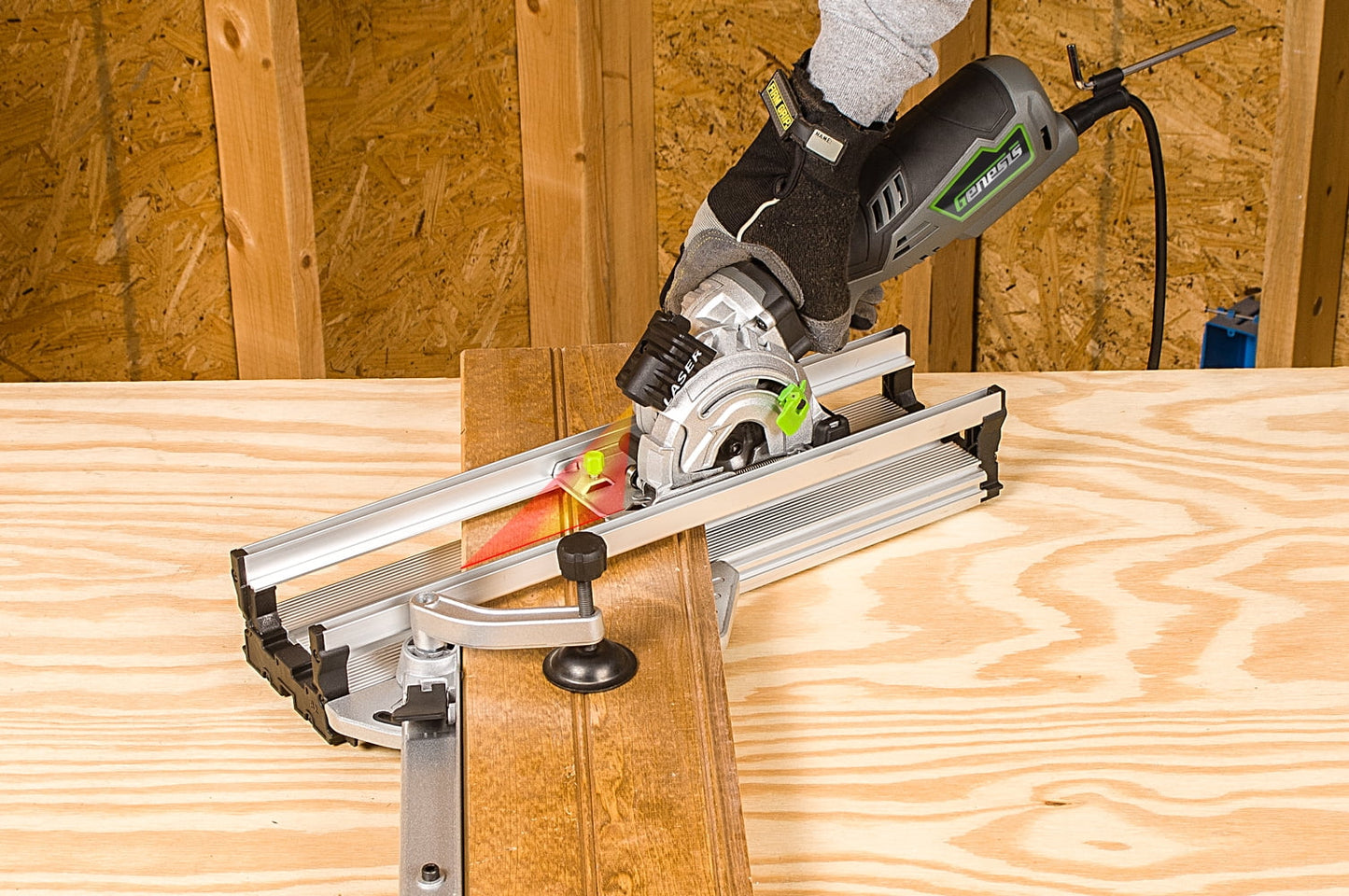 Genesis 3-1/2 in. Plunge Circular Saw Kit with Laser, Accessory Bag, Rip Guide, Miter Base, Vacuum Adapter, Diamond Blade, 44T and 24T blades