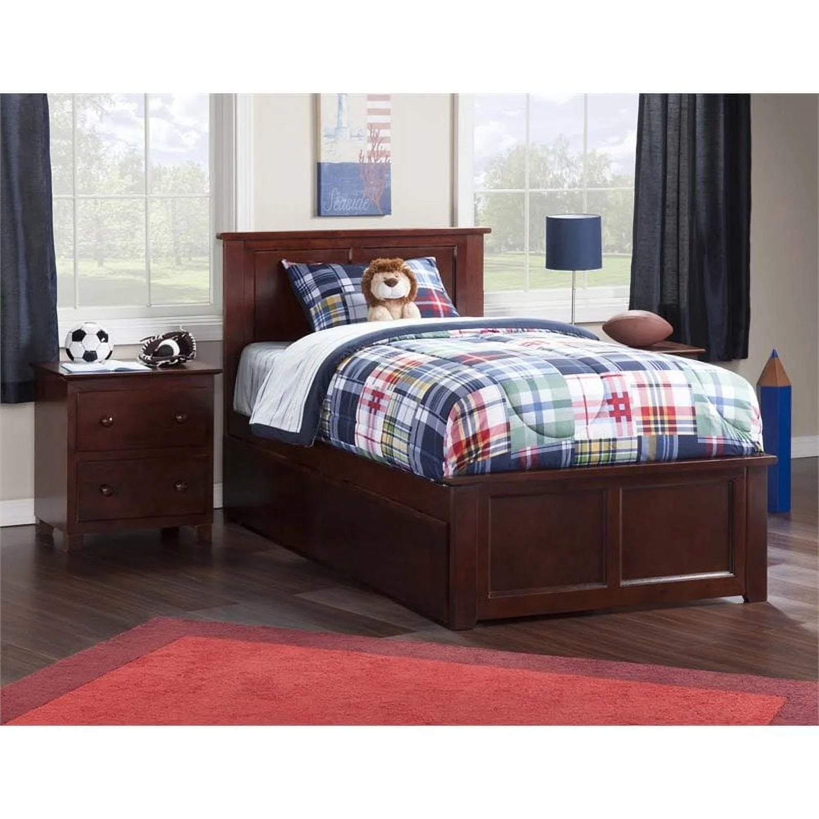 Leo & Lacey Farmhouse Solid Wood Urban Twin Storage Platform Bed in Walnut