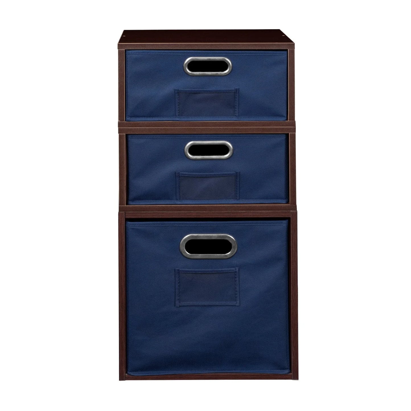 Niche Cubo Storage Set- 1 Full Cube/2 Half Cubes with Foldable Storage Bins- White Wood Grain/Teal