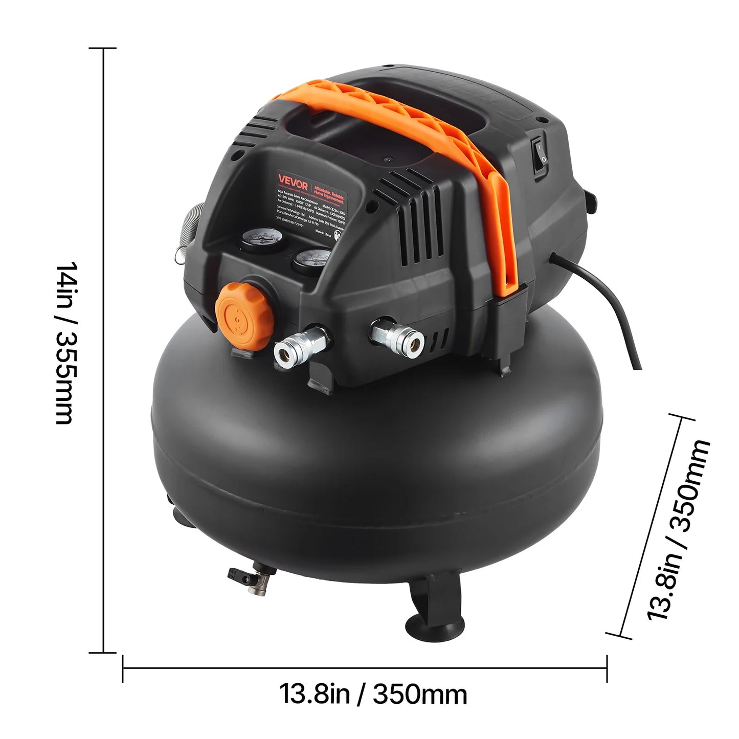 VEVOR 6 Gallon Air Compressor,1.7HP 2.3CFM@90PSI Portable Pancake Air Compressor & 150PSI Max Pressure, 12-Piece Accessory Kit with 25FT Air Hose for Tire Inflation, Spray Painting, Woodwork Nailing