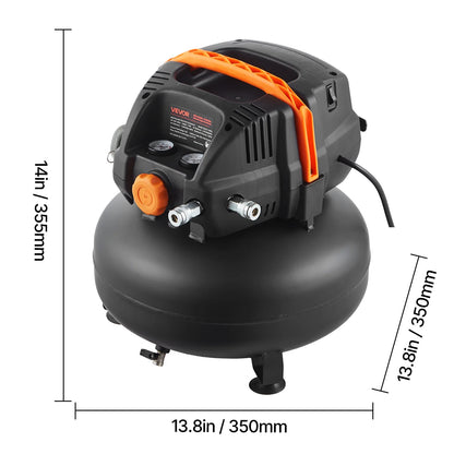 VEVOR 6 Gallon Air Compressor,1.7HP 2.3CFM@90PSI Portable Pancake Air Compressor & 150PSI Max Pressure, 12-Piece Accessory Kit with 25FT Air Hose for Tire Inflation, Spray Painting, Woodwork Nailing
