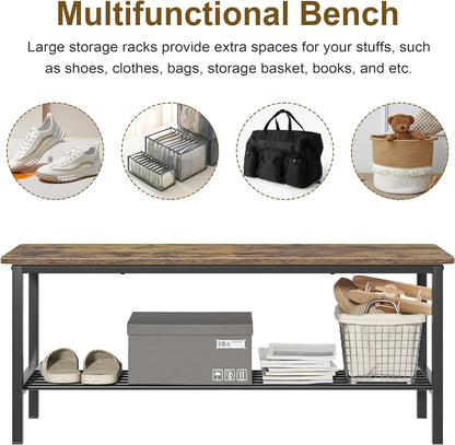 Winkalon Dining Table Set for 4,Wooden Kitchen Table Set with Storage Rack,1 Bench & 2 Chairs,Brown