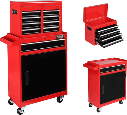 TUFFIOM 5-Drawer Rolling Tool Chest, Tool Storage Cabinet with Adjustable Shelf, Tool Organizer Box