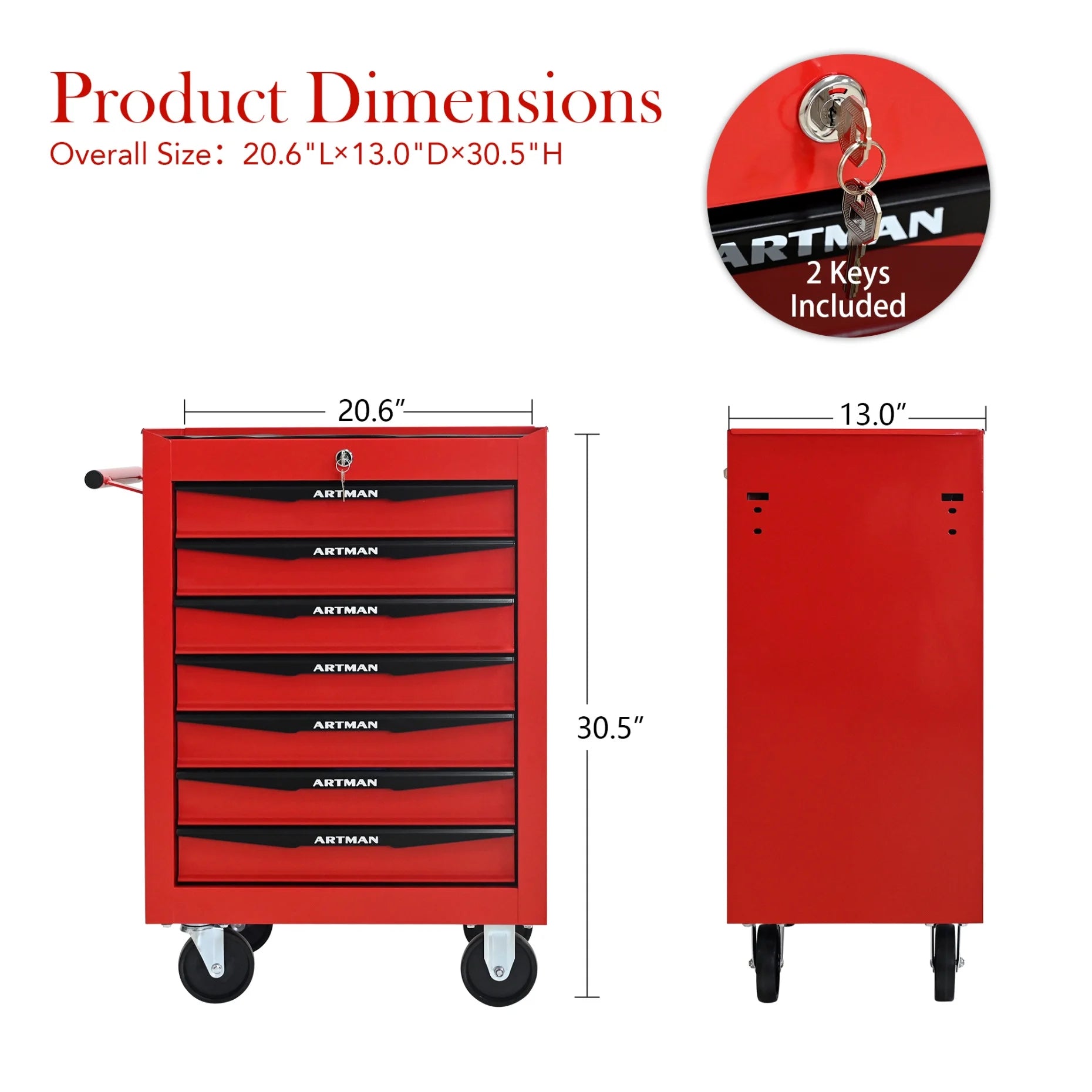 Rolling Steel Tool Chest with 7 Drawers, Ball Bearing Slides & 4-Wheel Mobility - Lockable Storage Cabinet for Workshop or Garage