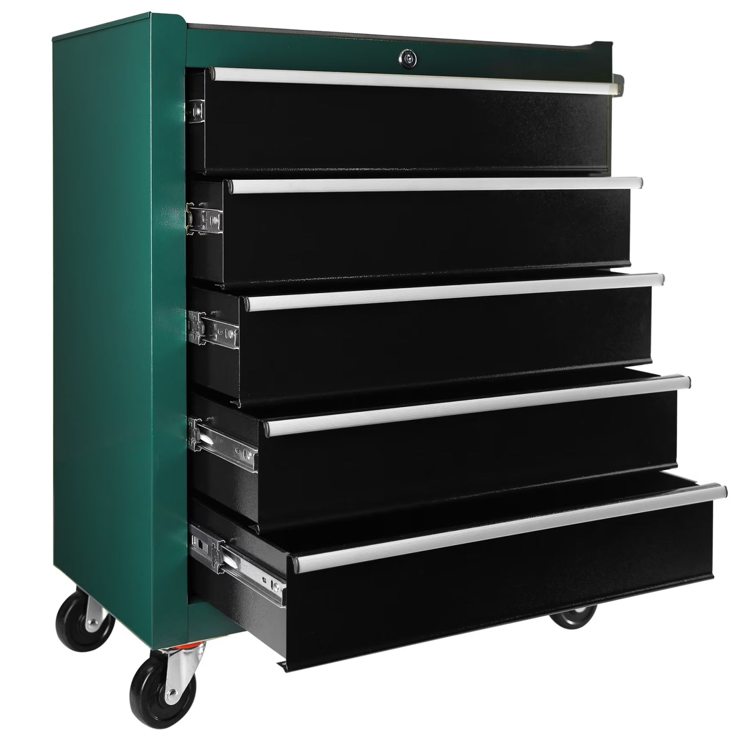 5-Drawer Portable Tool Box, Steel Rolling Tool Chest with 7 Drawer Organizer, 360-Degree Wheels & 360-Degree Brake Wheels, Lockable & Movable Tool Cabinet for Workshop, Garage, Warehouse, Blue + Grey