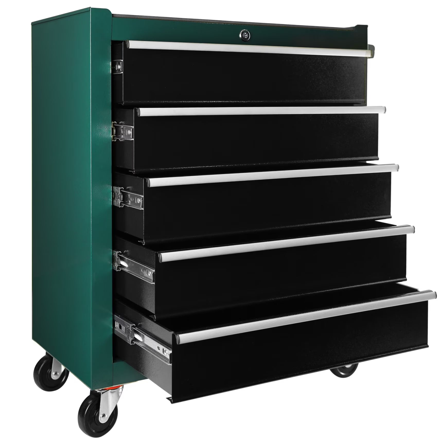 5-Drawer Portable Tool Box, Steel Rolling Tool Chest with 7 Drawer Organizer, 360-Degree Wheels & 360-Degree Brake Wheels, Lockable & Movable Tool Cabinet for Workshop, Garage, Warehouse, Blue + Grey