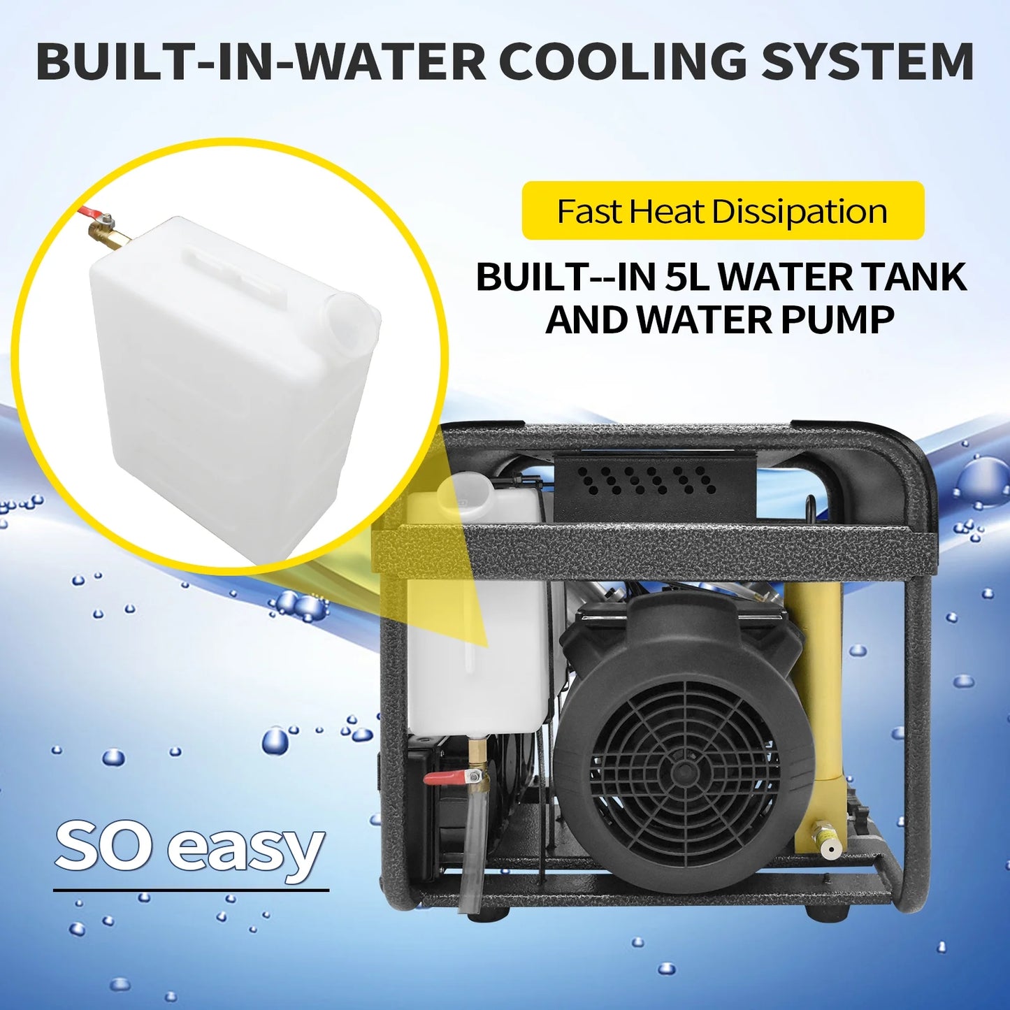TUDIVING Air Compressor, 4500psi/300bar Auto stop PCP Air Pump, Inner Water and Fan Cooling System, Two Stage Filter for Paintball Diving, 110V