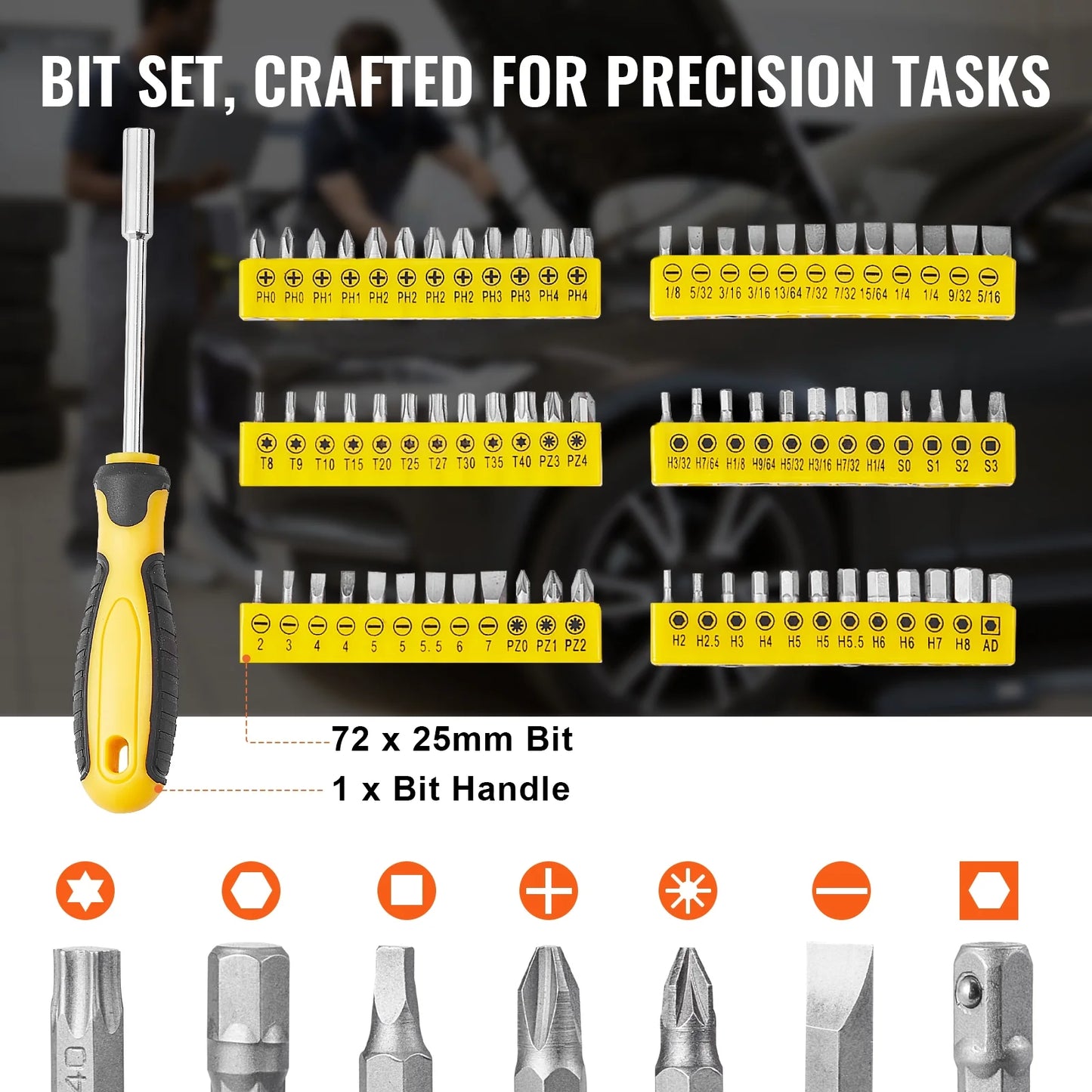 KFFKFF 207-Component Mechanics Tool Set and Socket Set, 1/4" 3/8" 1/2" Drive Sockets, SAE and Metric Mechanic Tool Set with Bits, Spanners, Ratchet Handle, Add-ons, and Hard Plastic Carrying Case