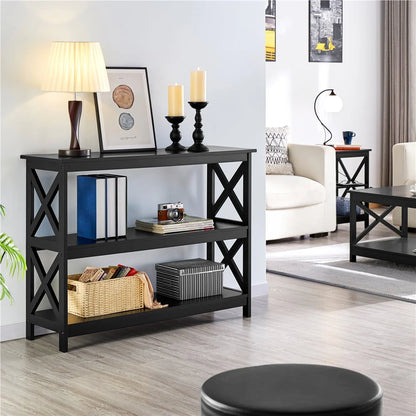 Easyfashion 3 Tier X-Design Console Table with Storage Shelves, Multiple Colors