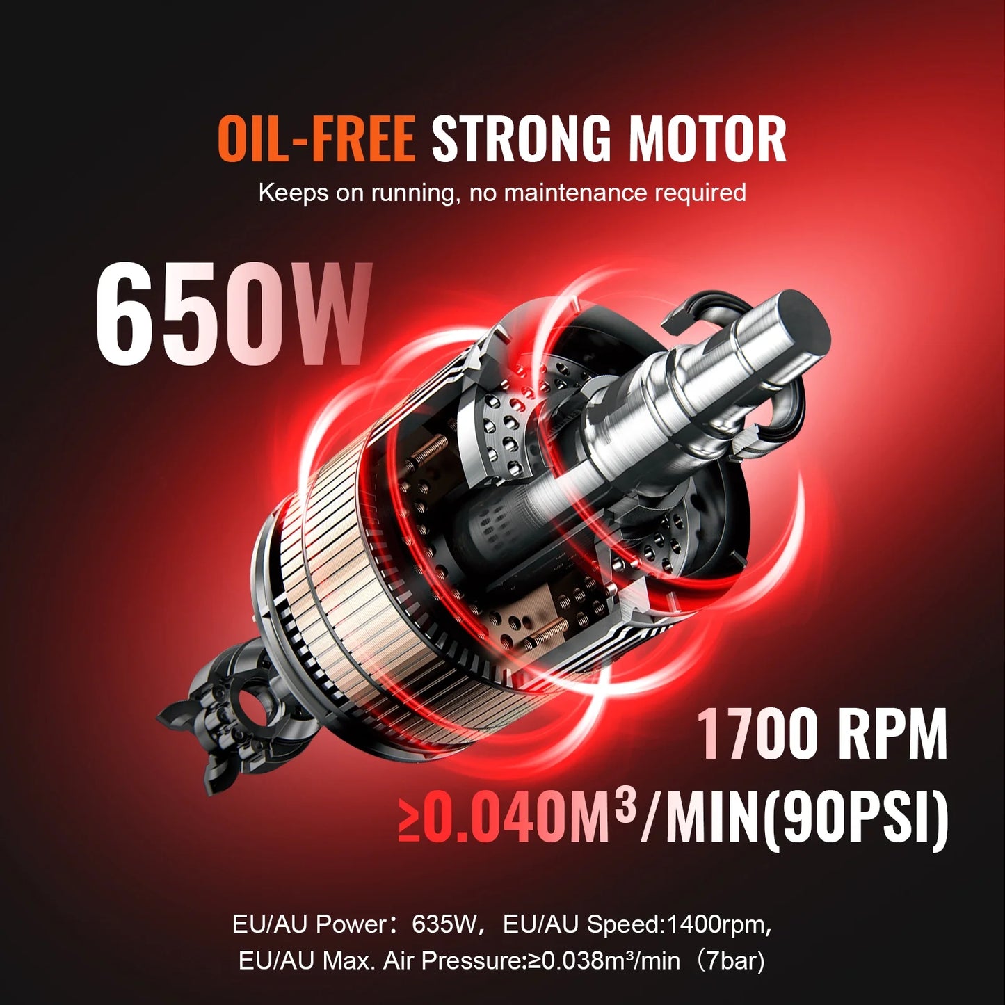 KFFKFF Air Compressor with 1 Gallon Steel Tank, 1HP, 1.5 CFM at 90PSI & Max Pressure of 120PSI, Oil-Free Operation, 78dB Low Noise Level, Ideal for Automotive Maintenance, Tire Inflation