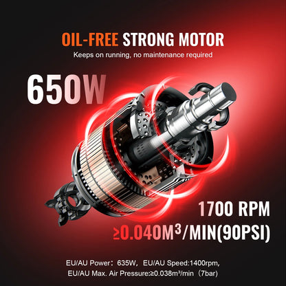 KFFKFF Air Compressor with 1 Gallon Steel Tank, 1HP, 1.5 CFM at 90PSI & Max Pressure of 120PSI, Oil-Free Operation, 78dB Low Noise Level, Ideal for Automotive Maintenance, Tire Inflation