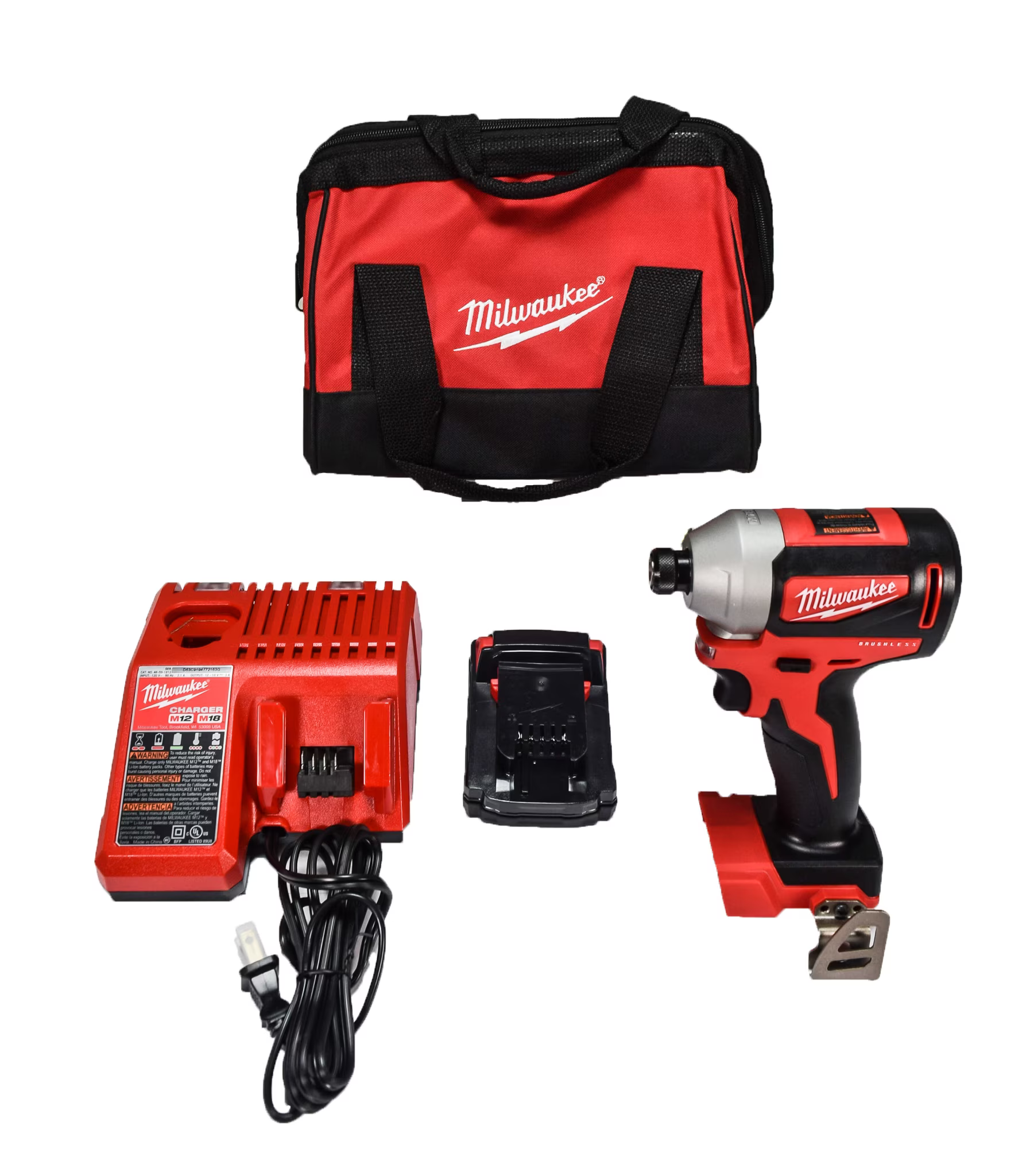 Milwaukee M18 Lithium-Ion Brushless Cordless 1/4" Hex Impact Kit 2850-21P