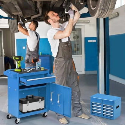 5-Drawer Rolling Tool Chest - 2-in-1 Lockable Tool Box with Wheels, Sliding Drawers & Detachable Top - Garage & Workshop Storage Cabinet, Green