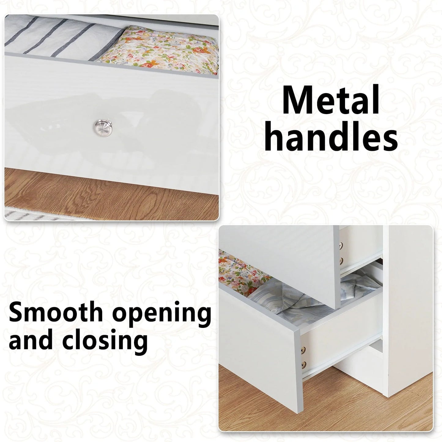 Hommpa 5 Drawers White Grey Dresser For Bedroom, 39.4" Tall Wood Chest of Drawers High Gloss Storage Cabinet with Metal Handles Modern Large Capacity Organizer