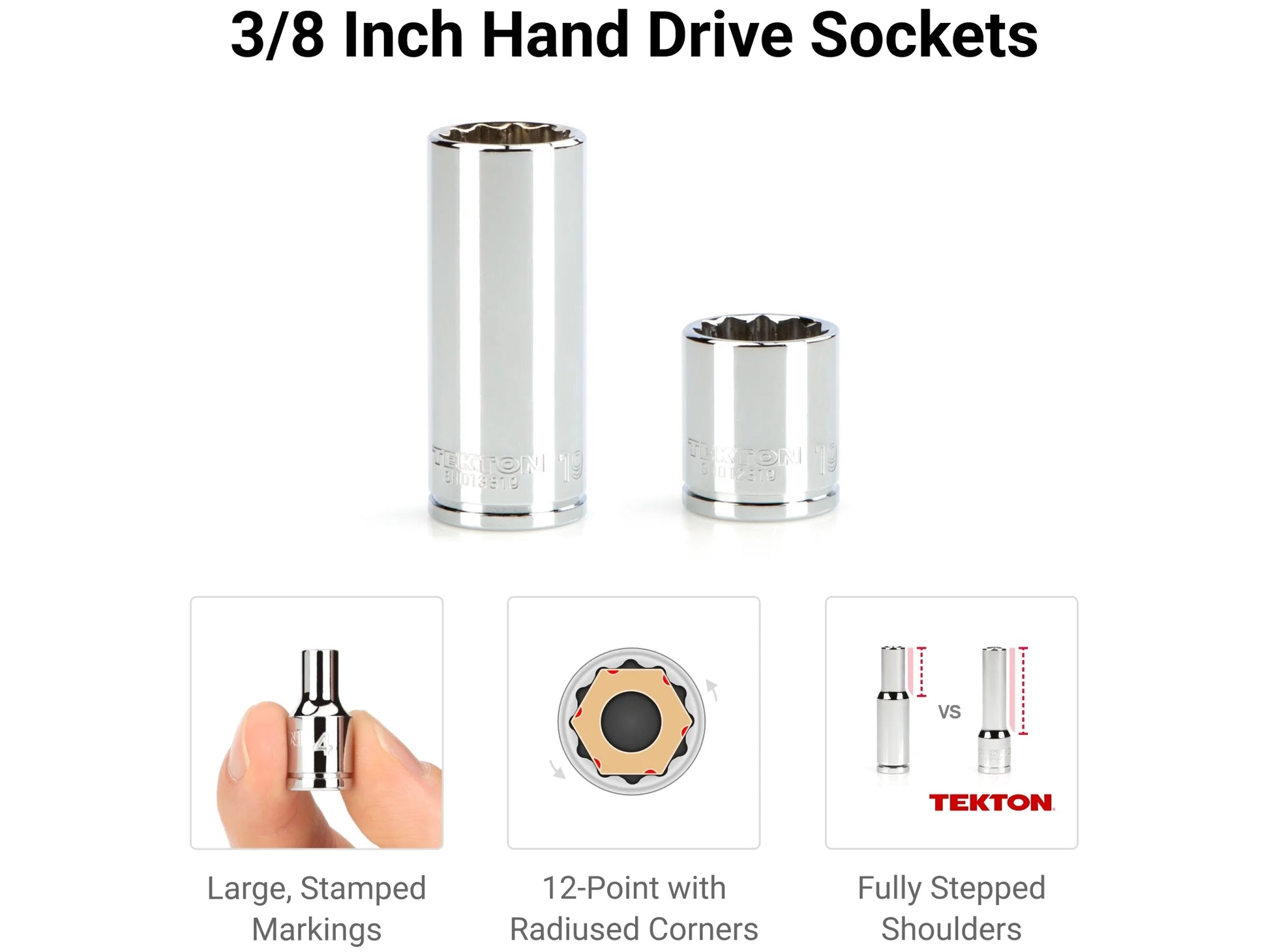 TEKTON 3/8 Inch Drive 12-Point Socket and Ratchet Set with Rails, 44-Piece (6-24 mm) | SKT13202