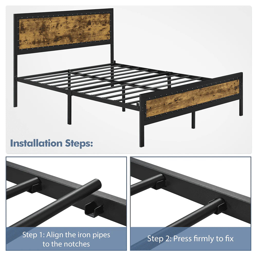 Yaheetech Metal Platform Bed with with Storage, Queen Size, Rustic Brown