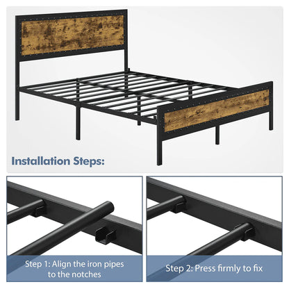 Yaheetech Metal Platform Bed with with Storage, Queen Size, Rustic Brown