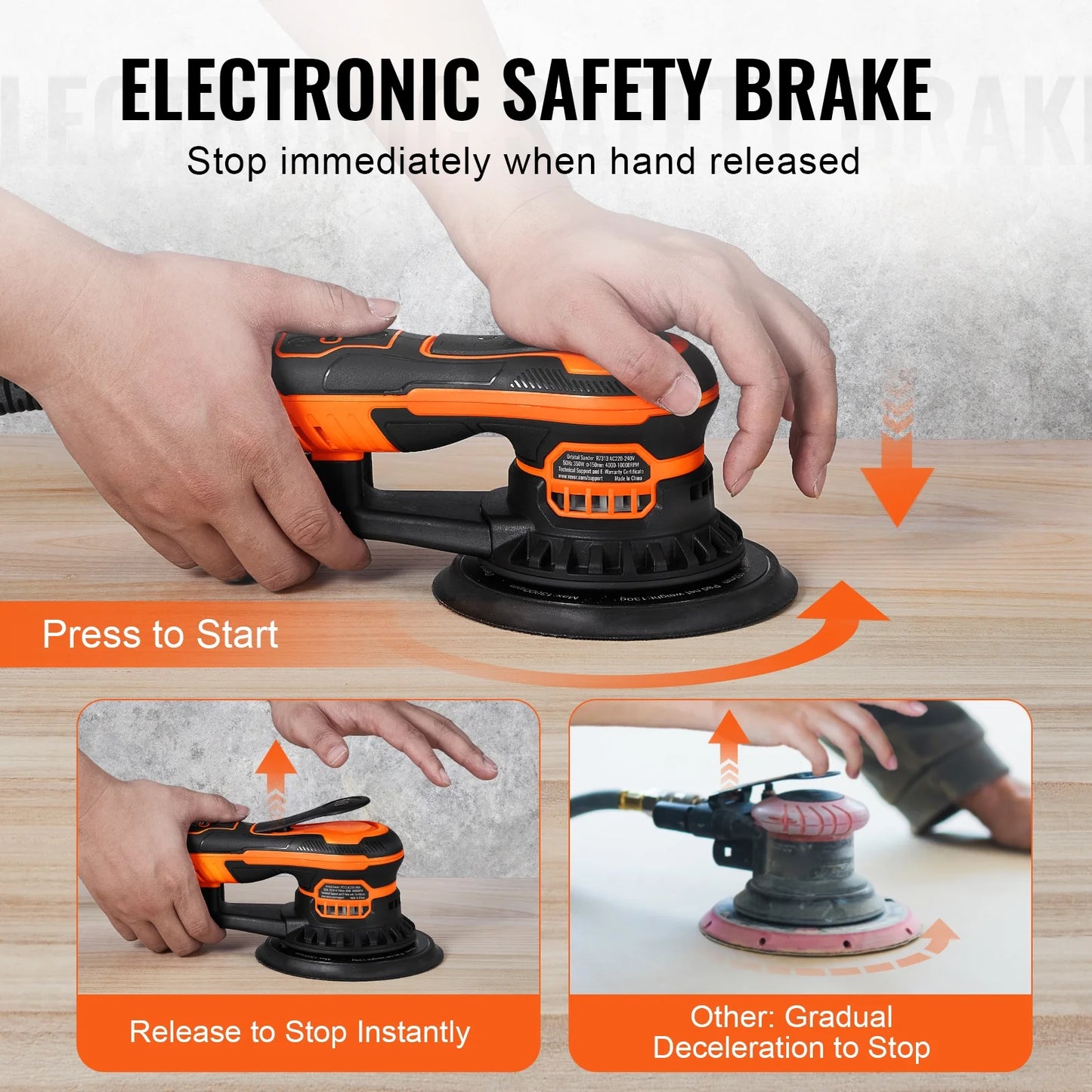 KFFKFF Dual-Size Orbital Sander,5 & 6-Inch,350W Brushless,10,000 PRM with 6 Adjustable Speeds, Electric Hand Sander.Comes with 20 Sandpapers,Dust Connector & Hose. Ideal for Detailed Woodwork Sanding