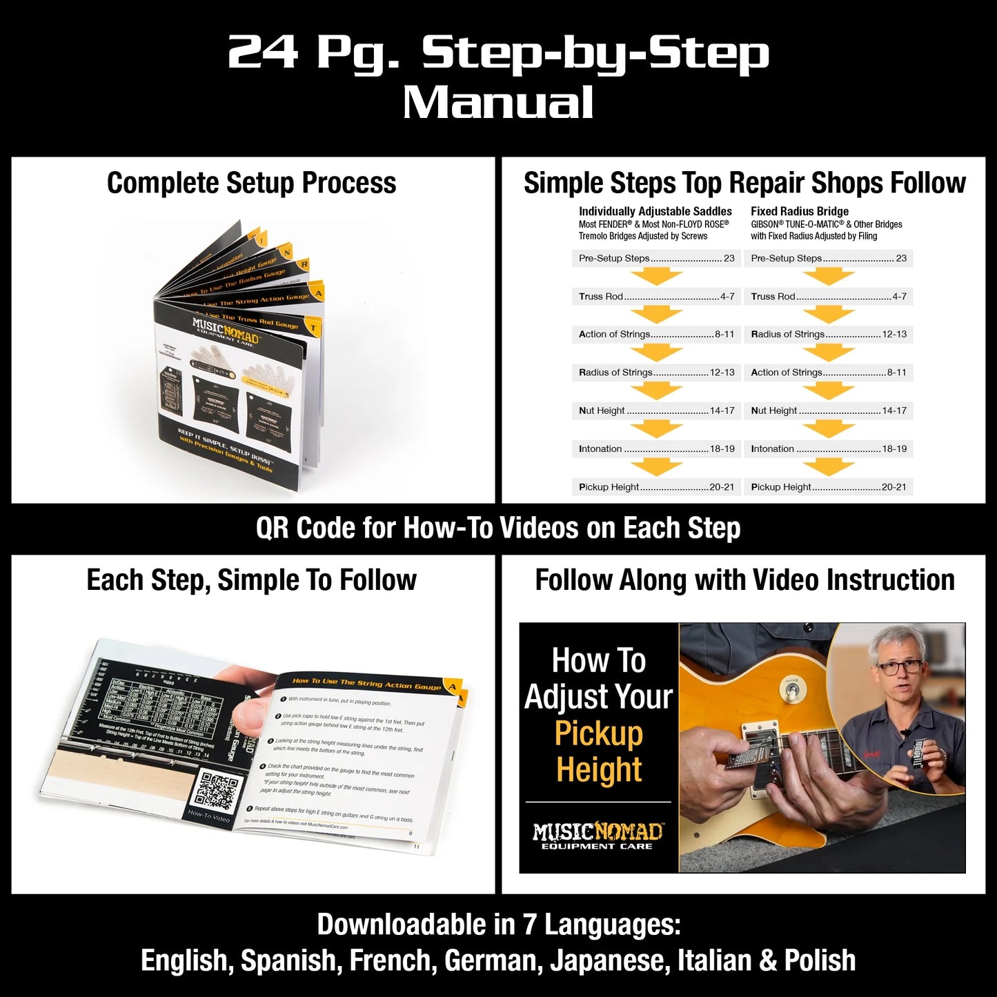 MusicNomad KEEP IT SIMPLE, SETUP (KISS)? Starter Kit Bundle - 6 pc. Gauge Set, 26 pc. Guitar Tech Tool Set, 11 pc. Truss Rod Wrench Set (MN609)