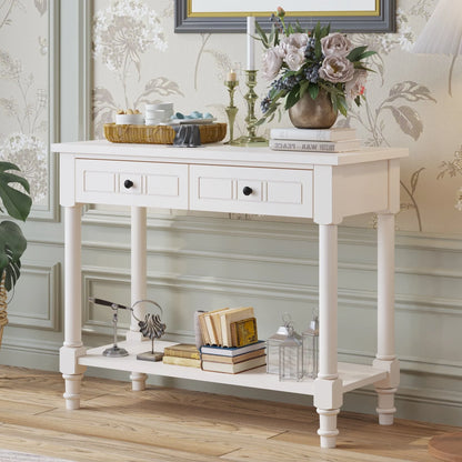 Ktaxon Wooden Console Table with 2 Drawers and Storage Shelf, Sofa Table Entryway Table Side Desk TV Stand for Living Room Hallway Kitchen, Ivory White