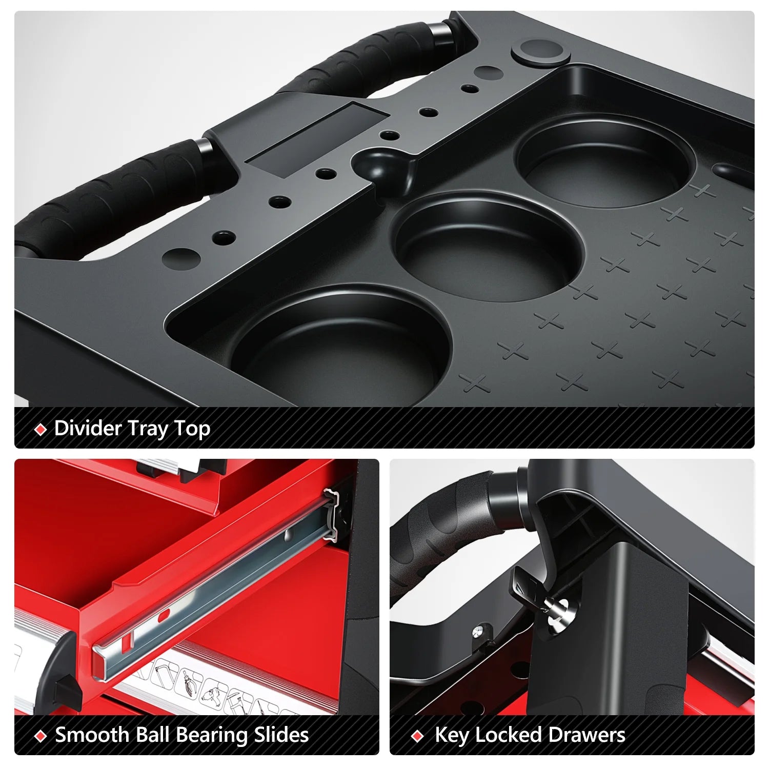 DNA Motoring TOOLS-00395 Garage Warehouse Workshop 6-Drawer Plastic Top Tray Rolling Tool Cabinet Chest With 4 Casters Red