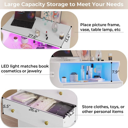 EPHEX 4 Drawers Dresser for Bedroom with Charging Station, Chest of Drawers with Open Space, Large Capacity Storage Cabinet, White