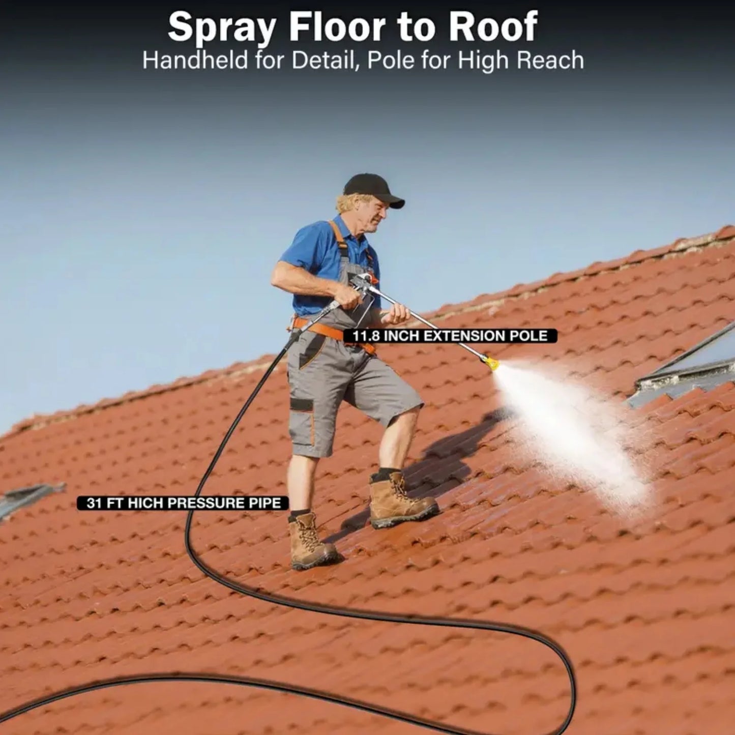 Rvchic 1200W 3300PSI Electric Airless Paint Sprayer with Extension Rod, Thinning-Free Stand Sprayer for Home Exterior/Interior,Garage,Furniture Blue