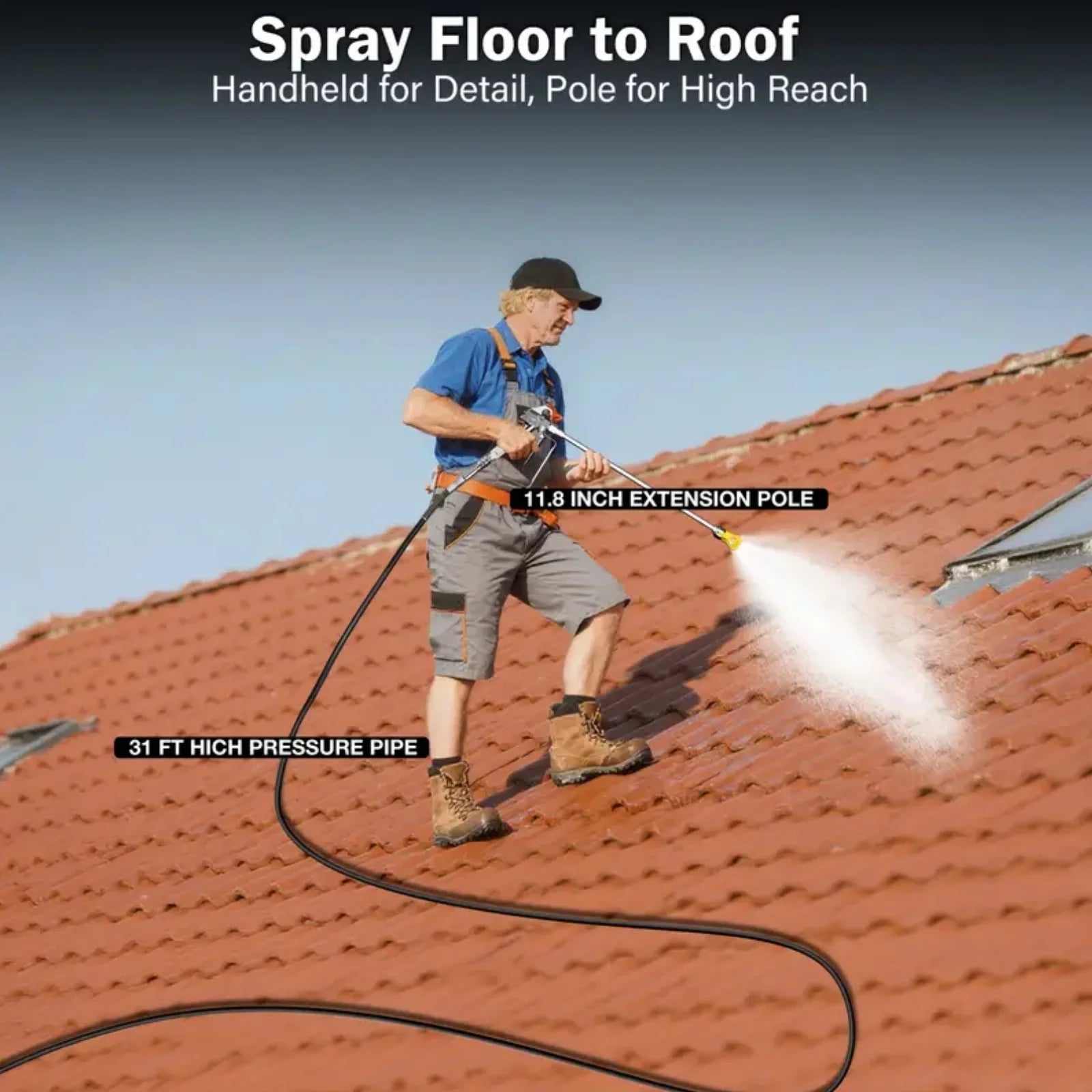 Rvchic 1200W 3300PSI Electric Airless Paint Sprayer with Extension Rod, Thinning-Free Stand Sprayer for Home Exterior/Interior,Garage,Furniture Blue