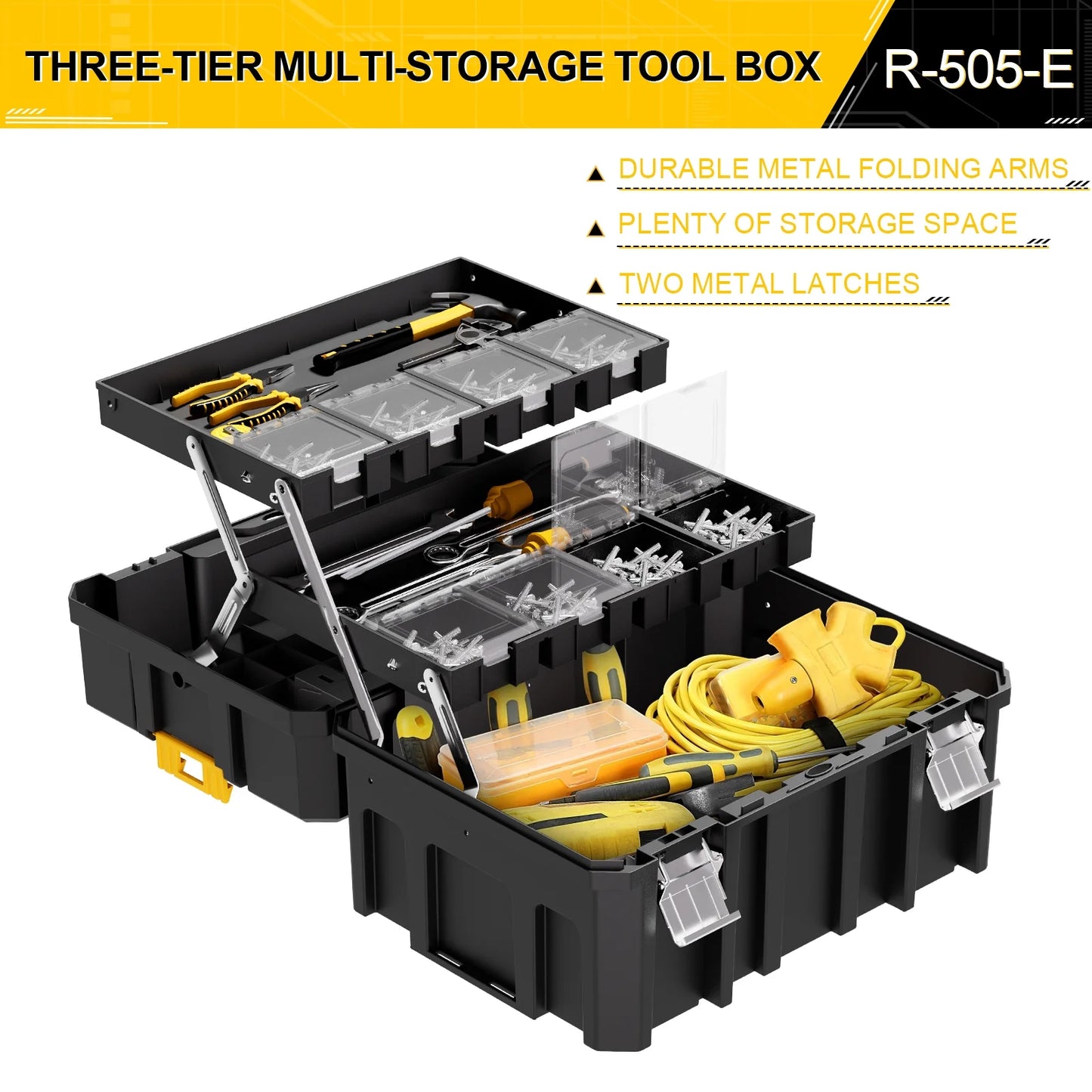 4 Tier Stackable Rolling Tool Box with Wheels, Modular Organizer Storage System with Drawers for Garage & Professional Work
