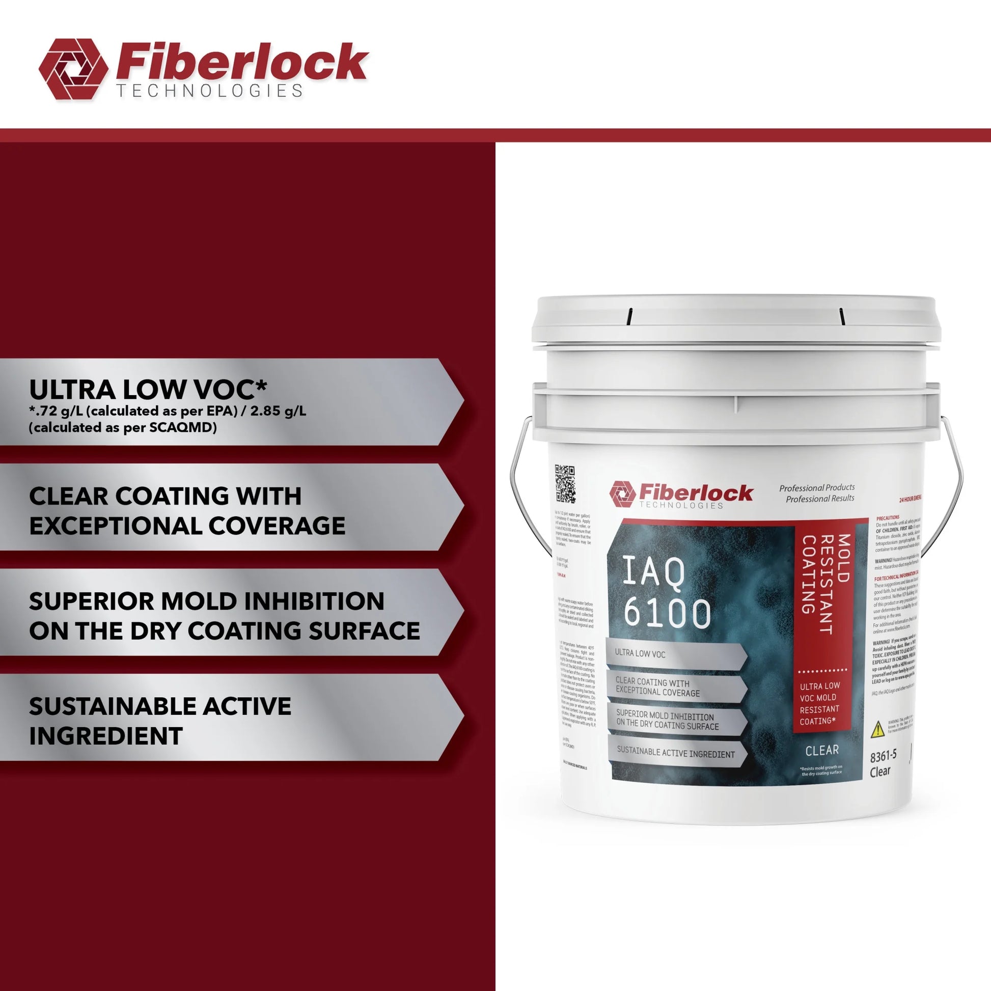 Fiberlock IAQ 6000HD Heavy Duty Mold Resistant Coating, White, 5 Gallon