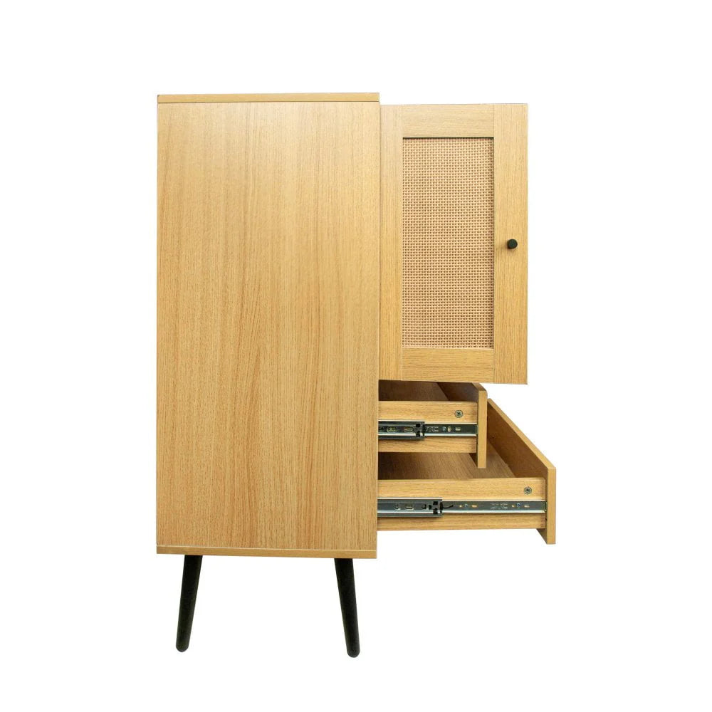 GZXS Storage Cabinet with 2 Rattan Doors & 2 Drawers, Mid Century Modern Buffet Sideboard Kitchen Cupboard for Living Room, Bedroom, Hallway, Home Office, Natural