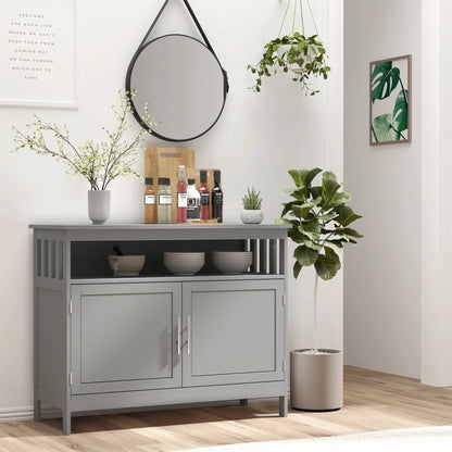 HomCom Kitchen Console Table/Buffet Sideboard/Wooden Storage Table with 2-Level Cabinet and Open Shelf, Grey