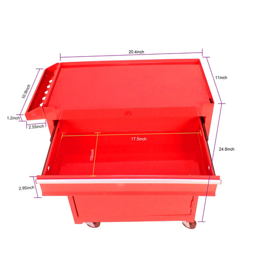 5-Drawer Tool Organizer Box, 2 in 1 Rolling Tool Chest w/Adjustable Shelf, Detachable Top, Lockable Wheels for Garage Workshop Warehouse, Red