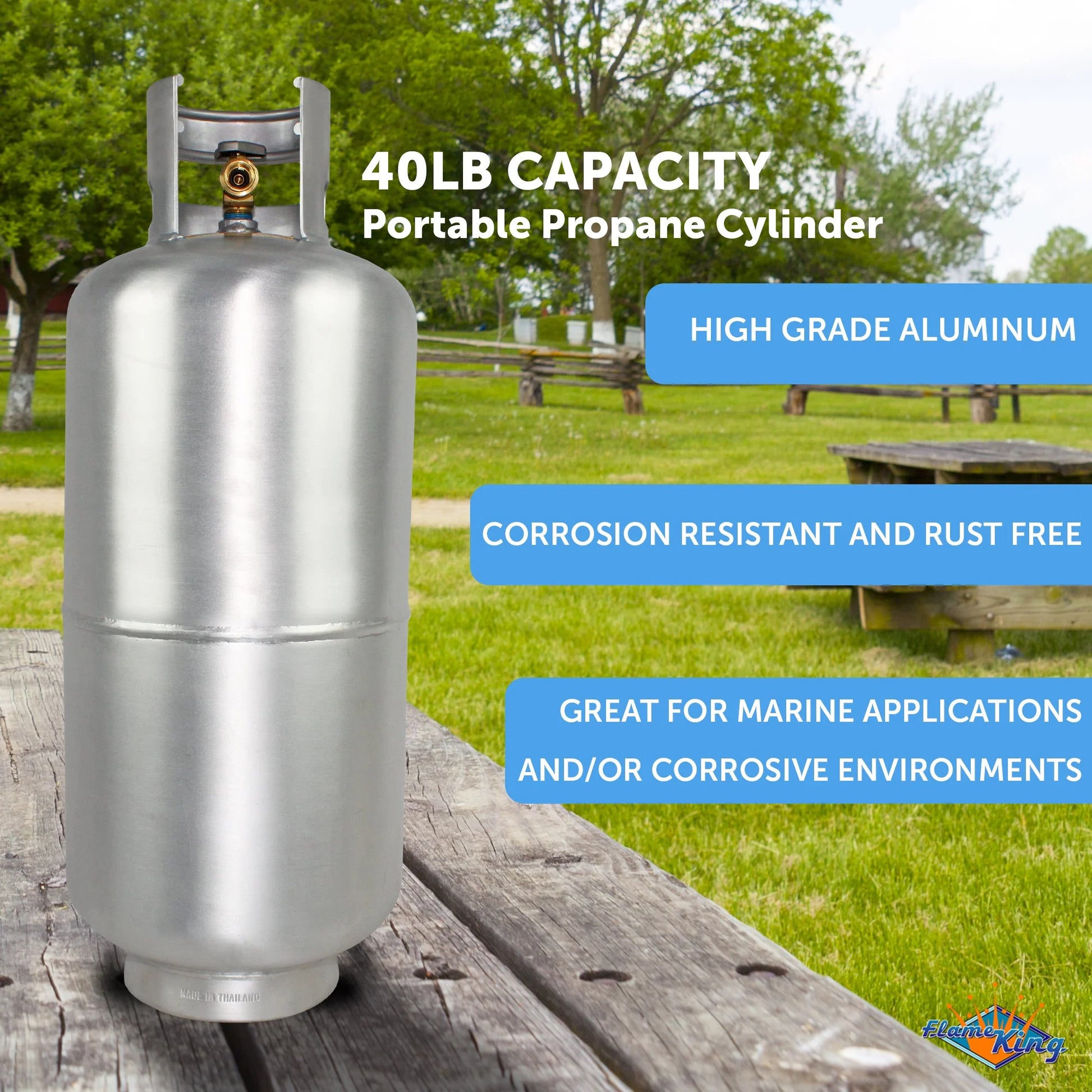 Flame King 40LB Aluminum Propane Tank with Premium OPD Valve, Corrosion-Resistant and Rust-Free