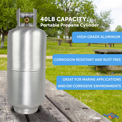 Flame King 40LB Aluminum Propane Tank with Premium OPD Valve, Corrosion-Resistant and Rust-Free