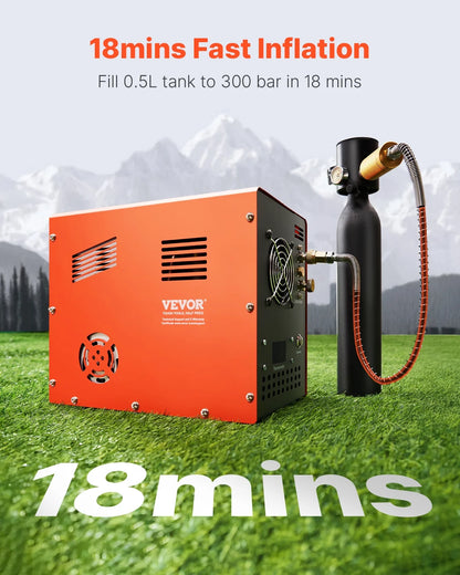 VEVOR PCP Air Compressor, 4500PSI/30Mpa PCP Airgun Compressor with Built-in Converter & Fan Cooling System, Auto Stop DC12V/AC120V Portable Paintball Tank Compressor for Air Rifle,Scuba Diving Bottle