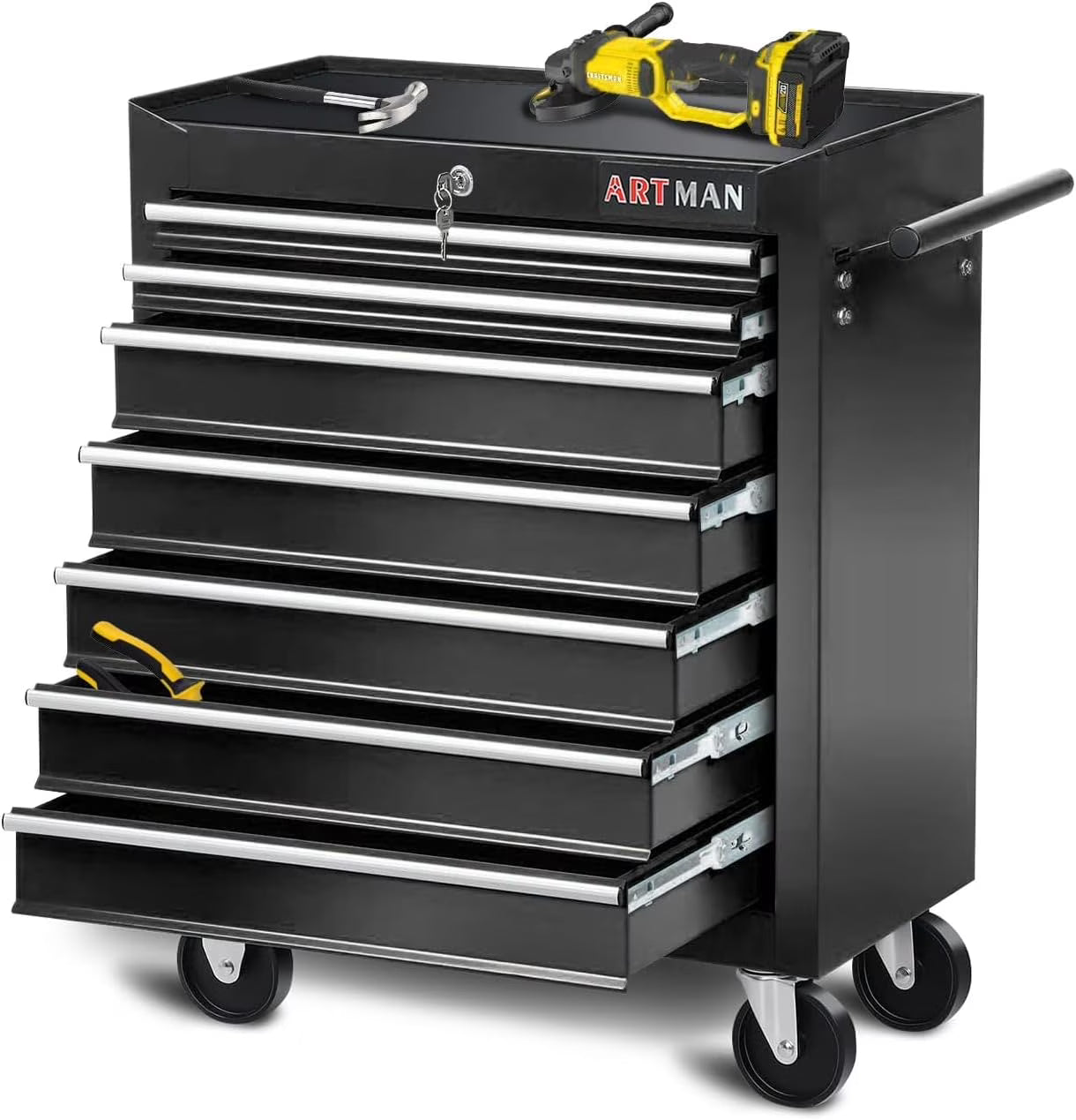 BEIMIMU Tool Chest,7-Drawer Rolling Tool Storage Cabinet, Portable Multifunctional Tool Storage Chest with Locking Mechanism for Garage Workshop Warehouse Repair Shop Metal Tool Cart